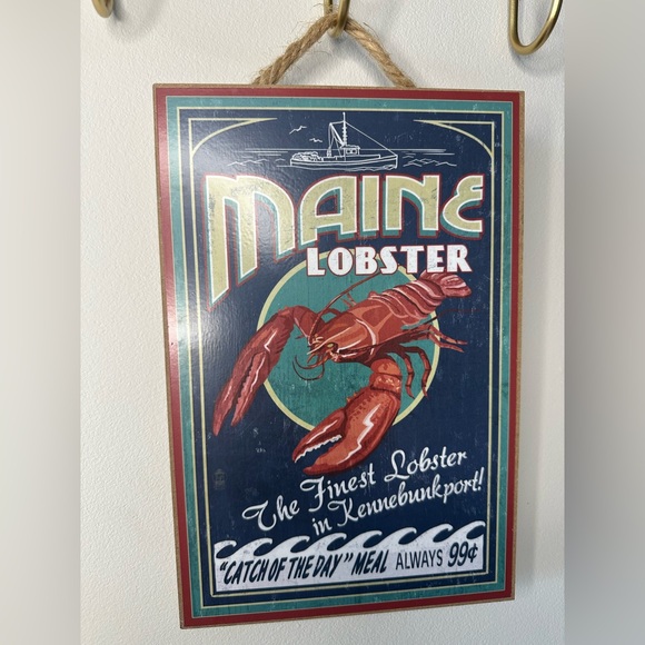 Other - Vintage Maine Lobster Wall Sign - Red and Blue